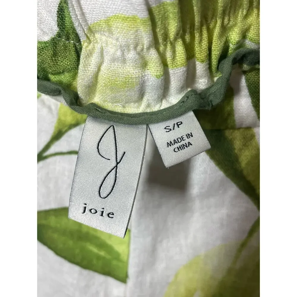 Joie Linen Blend Shorts Tropical Leaf Travel Resort Wear Size Small White Green